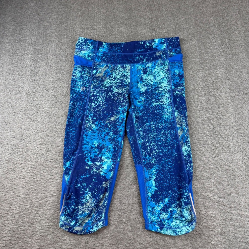 Athleta Capri Leggings Women's Medium Blue Abstract Print Mesh Pockets